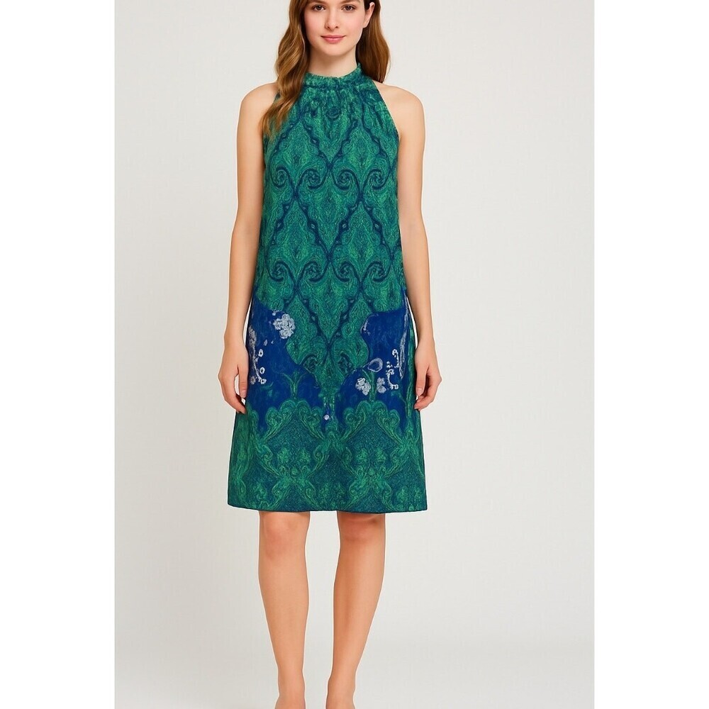 Roz & Ali dress Blue/green paisley BoHo knee length dress women’s size M slinky